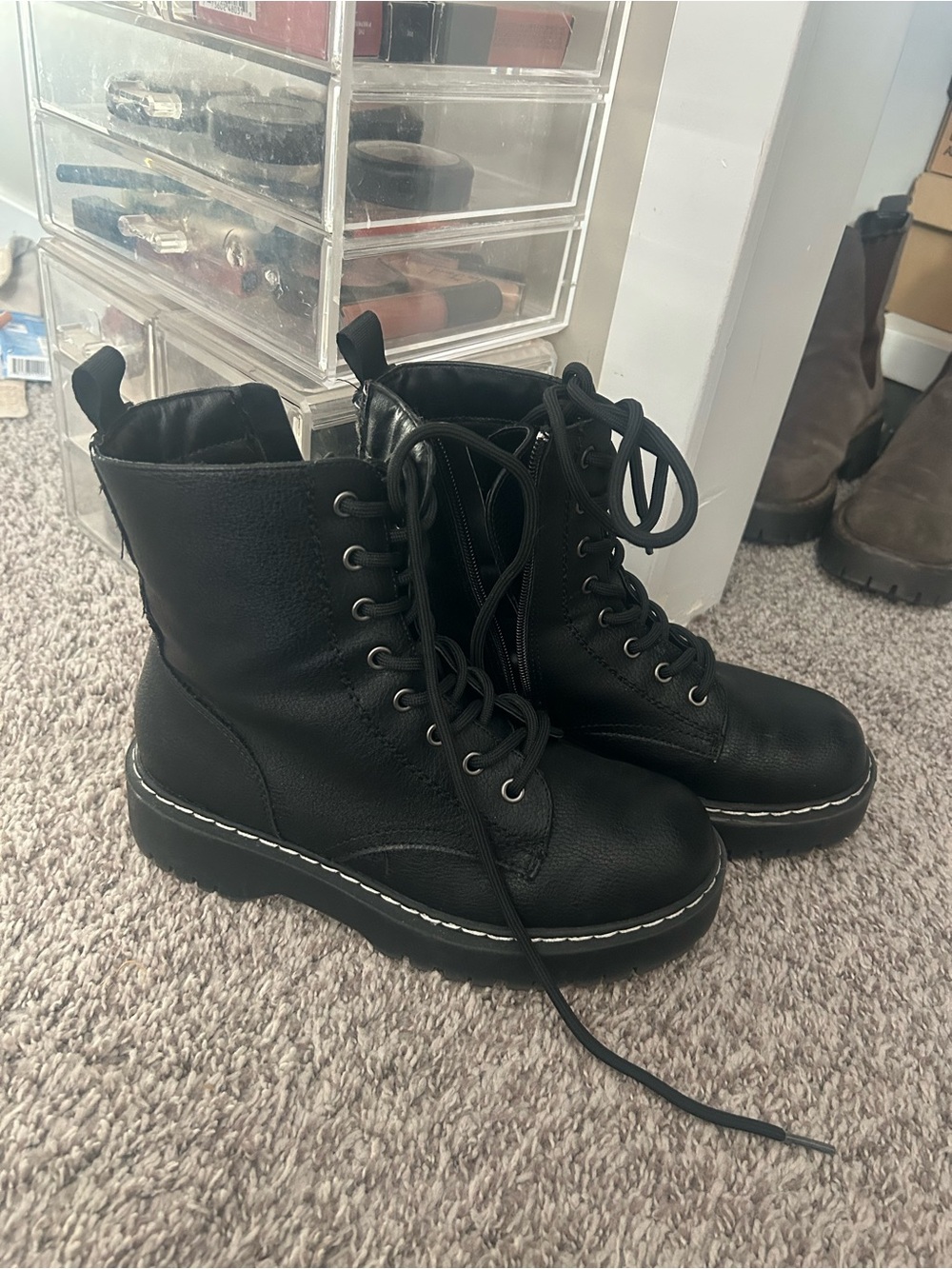 UNIONBAY Black Lace-Up Platform Combat Boots for Women